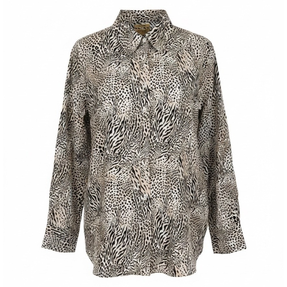 Gold Label Investments Women's 2X 22 Leopard Zebra Button Down Shirt‎ Non Iron